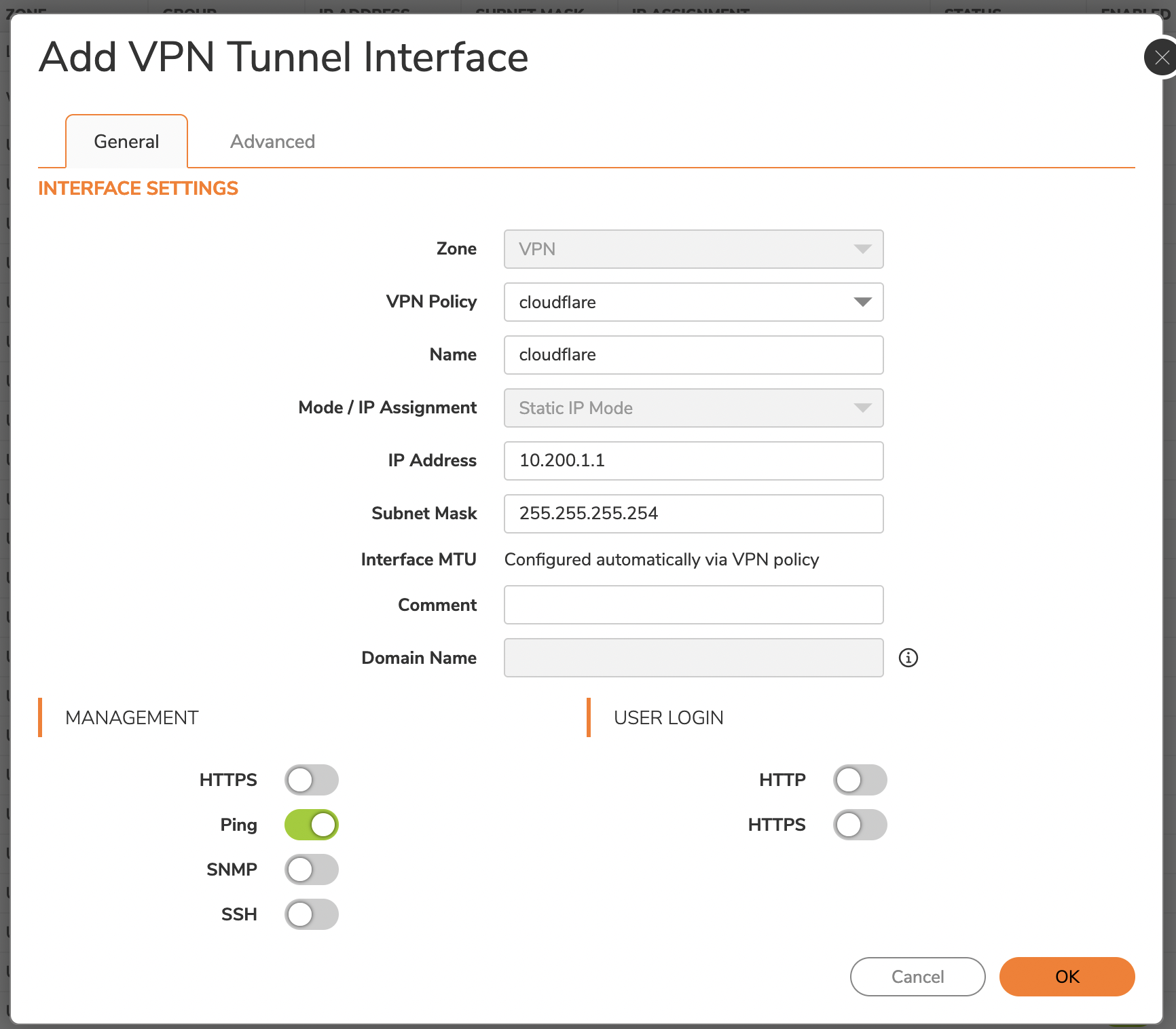 Enable ping to that your interface can be pinged for debugging and Magic WAN health checks