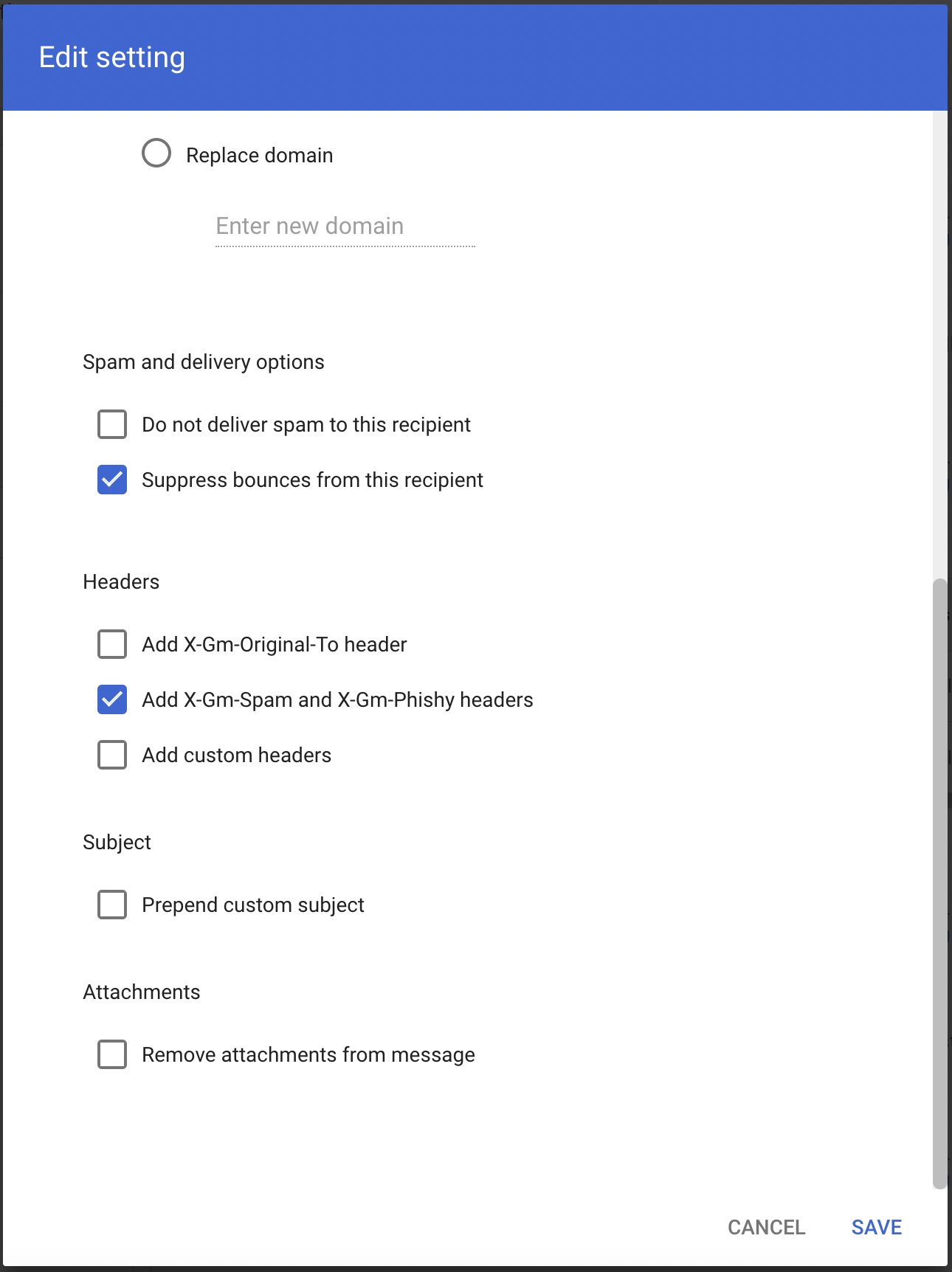 Configure headers